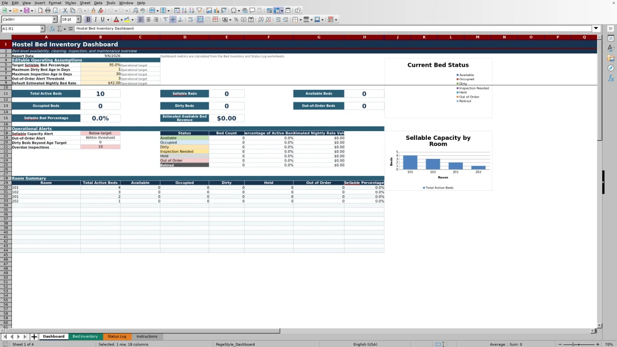 Free Hostel Bed Inventory Spreadsheet Excel Template for 2026 dashboard preview