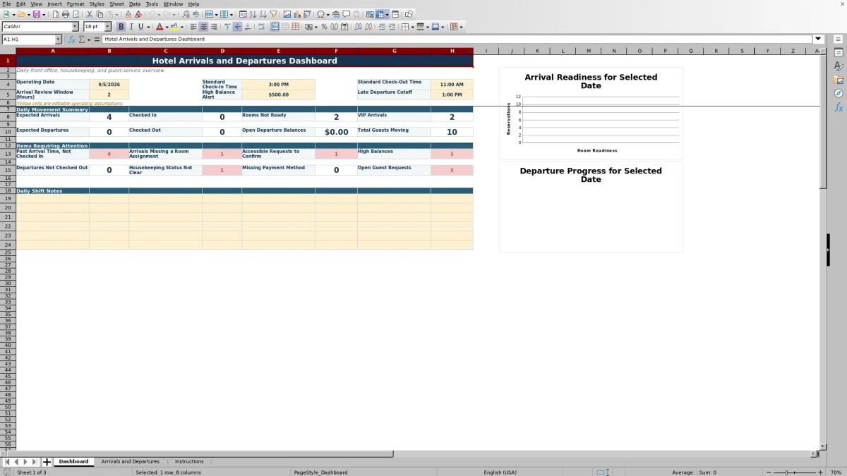 Free Hotel Arrivals and Departures Spreadsheet Excel Template for 2026 dashboard preview