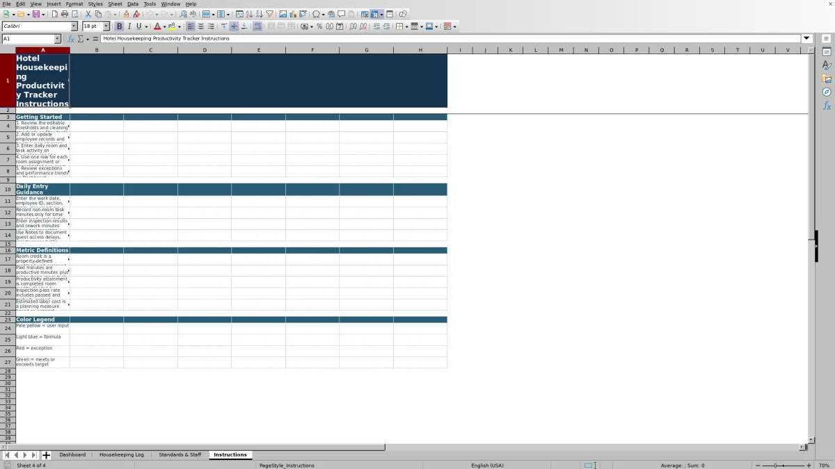 Screenshot 4: Instructions worksheet — hotel housekeeping productivity tracker Excel template