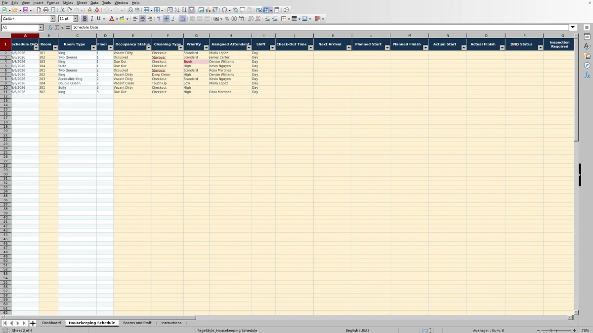 Screenshot 2: Housekeeping Schedule worksheet — hotel housekeeping schedule Excel template