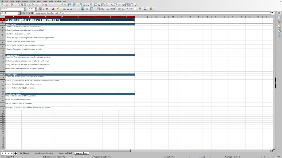 Screenshot 4: Instructions worksheet — hotel housekeeping schedule Excel template