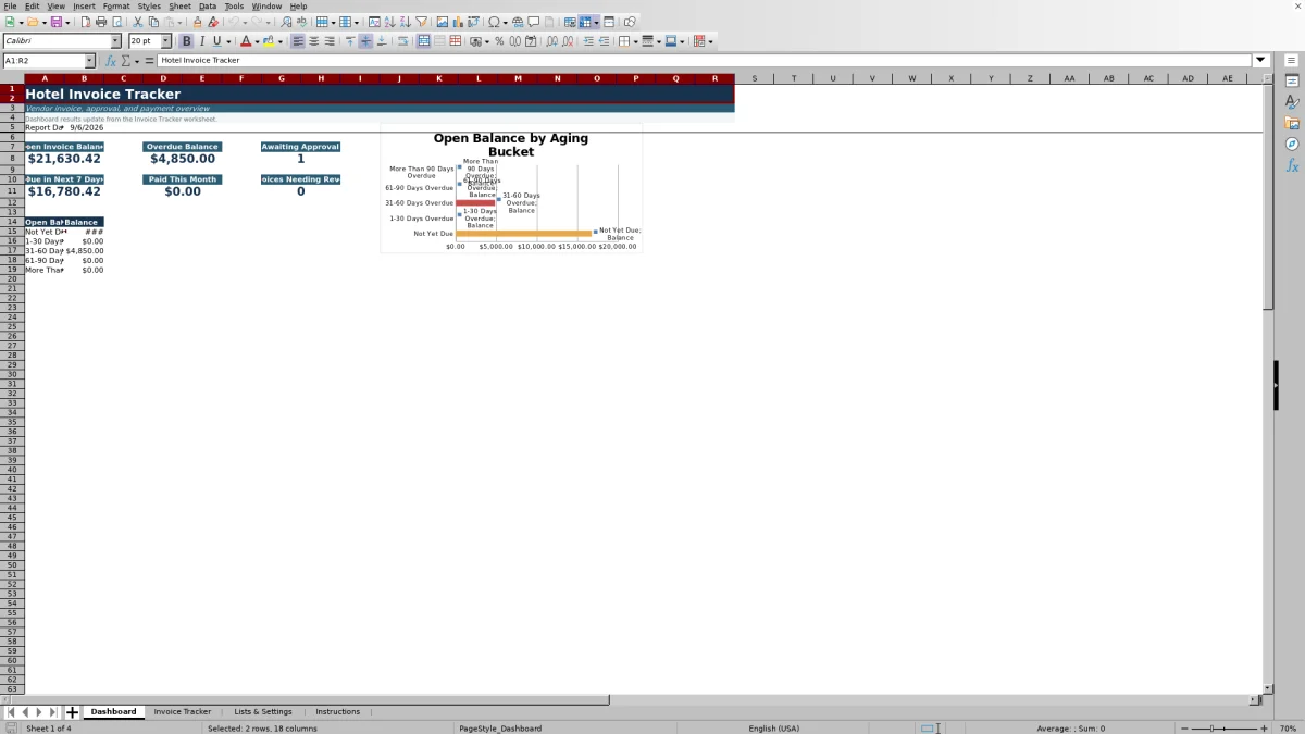 Free Hotel Invoice Tracker Spreadsheet Excel Template for 2026 dashboard preview