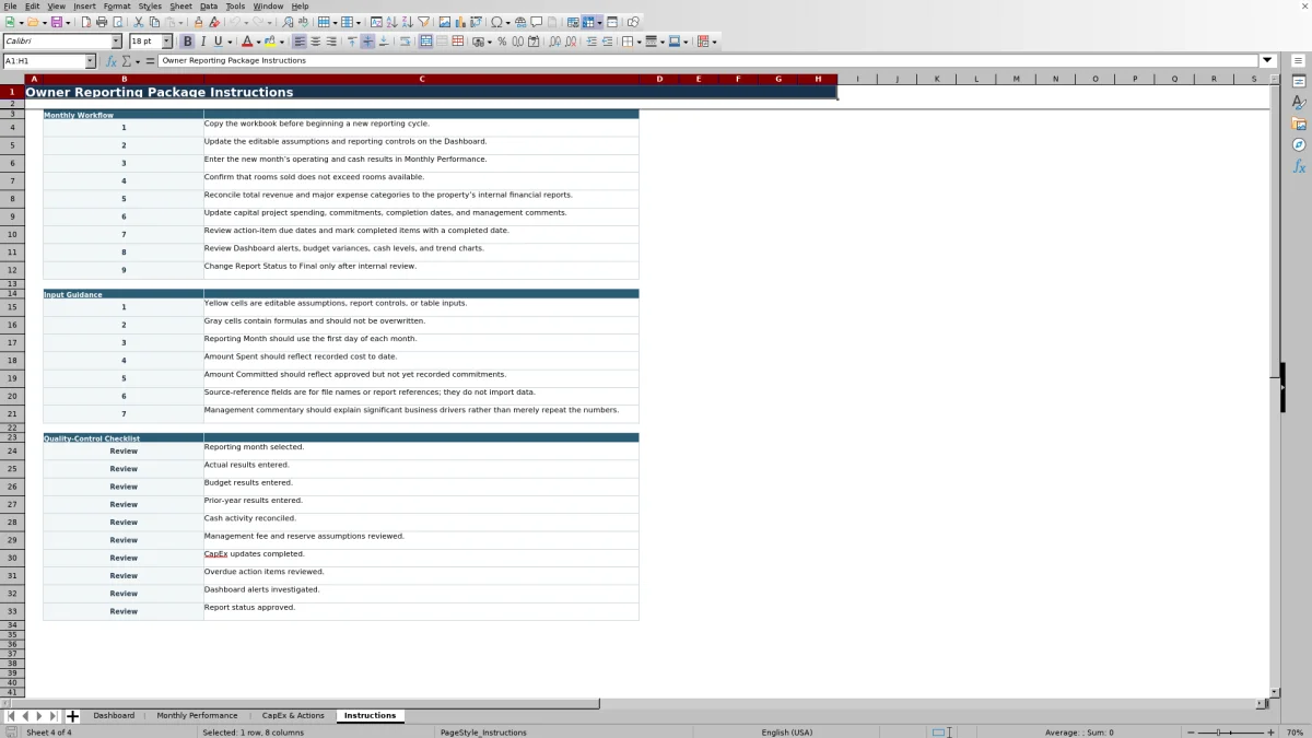 Screenshot 4: Instructions worksheet — hotel owner reporting package Excel template
