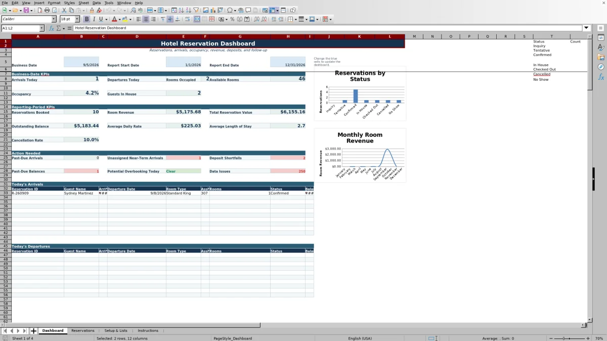 Free 2026 Hotel Reservation Tracker Spreadsheet Excel Template dashboard preview